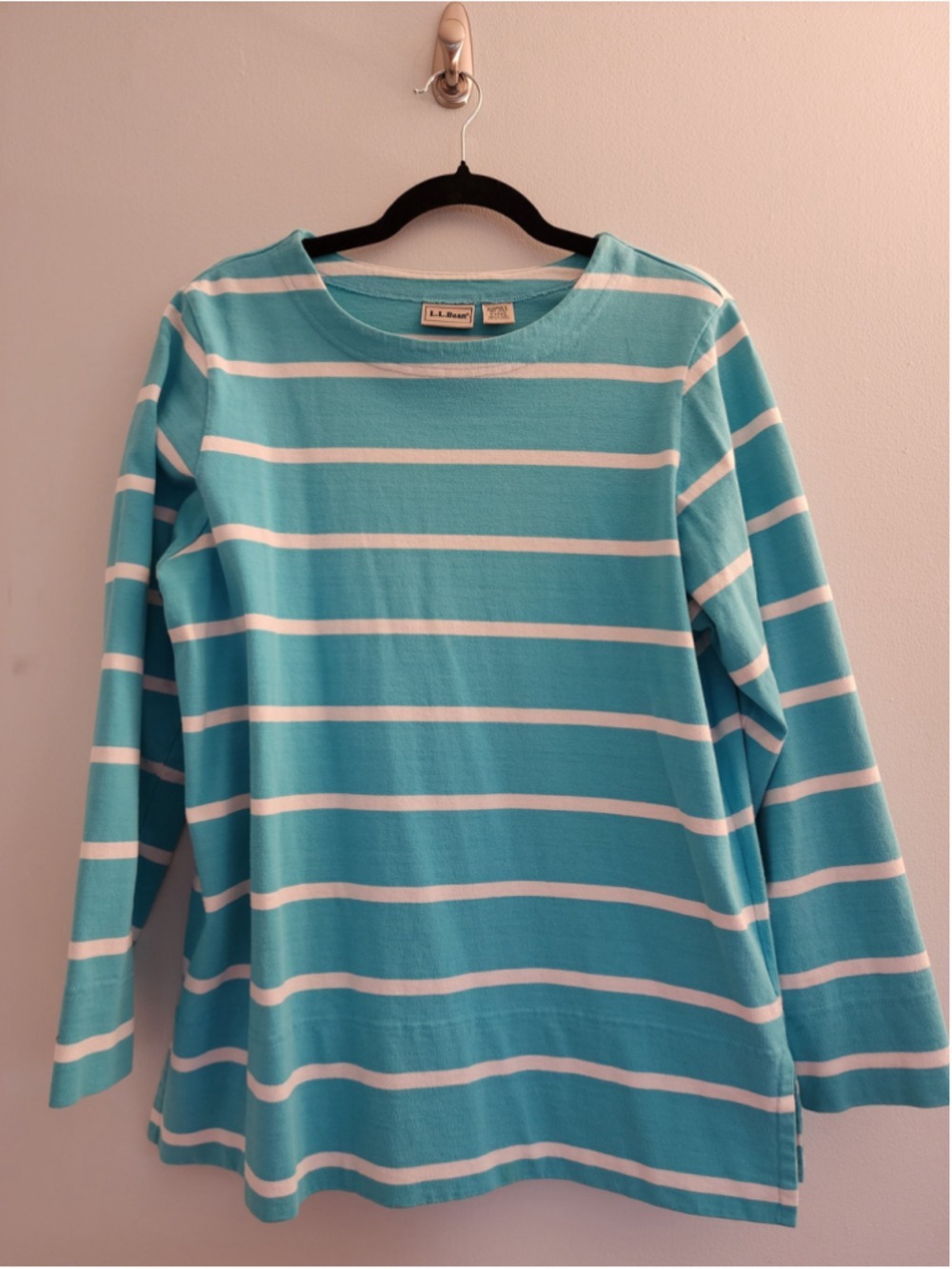 L.L. Bean Striped Long Sleeve Tee Peaks Island Boatneck M Blue